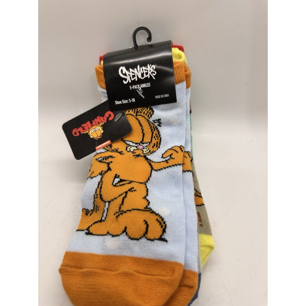 Garfield Socks 5 Pack Ankle Shoe Size 5-10 Spencer's Cartoon Character NWT
